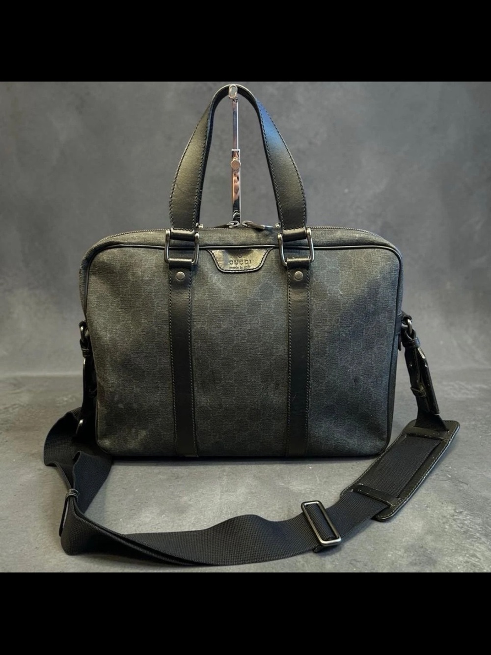 Gucci Black Monogram Canvas Briefcase with Leather Trim